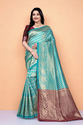 JAY KHODIYAR EMBROIDERY Self Design Bollywood Jacquard Saree(Light Blue)