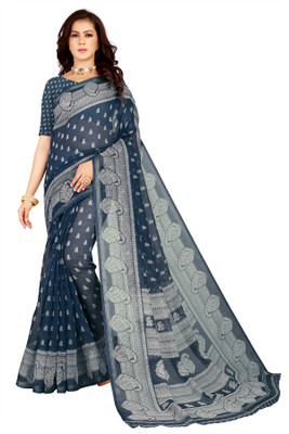 Kanooda Prints Printed Daily Wear Chanderi Saree(Dark Blue)