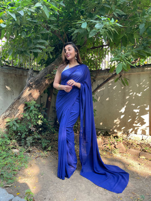 Anand Sarees Dyed, Solid/Plain Bollywood Georgette Saree(Blue)