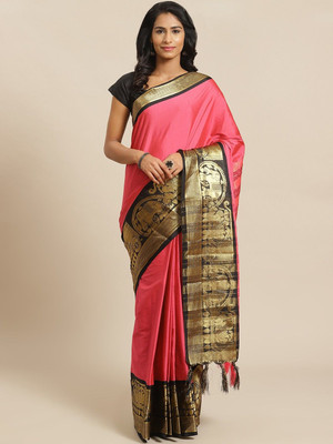 Grubstaker Woven Kanjivaram Art Silk Saree(Pink)