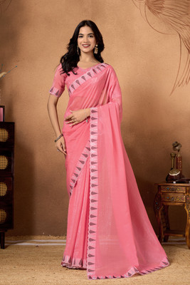 BHAGYAVATI DESIGNER Embellished, Embroidered Bollywood Chiffon, Jimmy choo Saree(Pink)