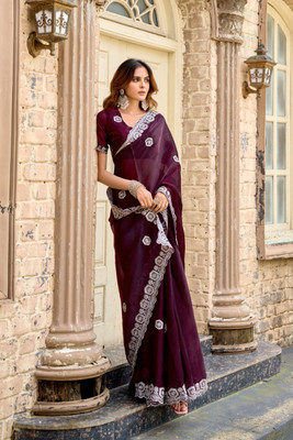 Pandadi Saree Embroidered Bollywood Chiffon Saree(Maroon)