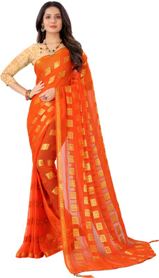 Aardiva Woven Bollywood Chiffon Saree(Orange)