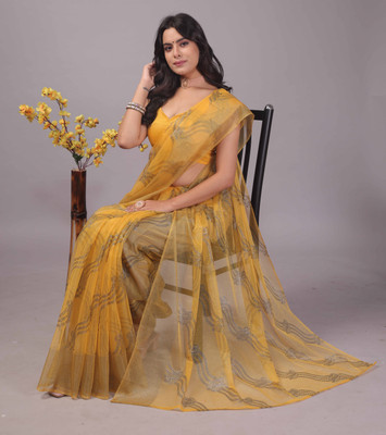 PATTARI Embellished Bollywood Net Saree(Yellow)