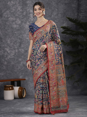 Sareemall Digital Print Banarasi Viscose Rayon Saree(Dark Blue)