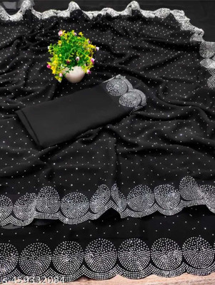 MAHADEV Self Design, Solid/Plain Bollywood Satin Saree(Black)