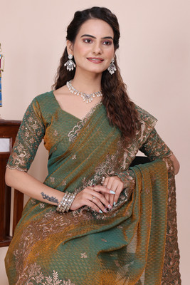 K 5 FASHION Embroidered Bollywood Tissue Saree(Green)