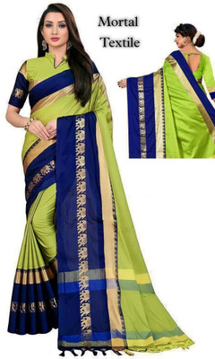 Mortal Textile Solid/Plain Handloom Cotton Silk Saree(Grey)