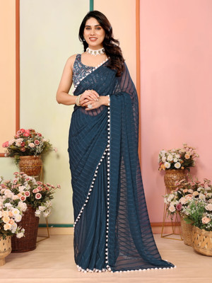 UDANI ENTERPRISE Self Design Bollywood Georgette Saree(Blue)