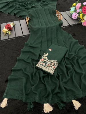 KONICA FAB Embroidered Bollywood Georgette Saree(Dark Green)