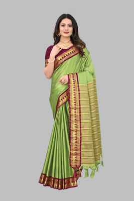MM VENTURE Self Design Kanjivaram Cotton Silk Saree(Green)