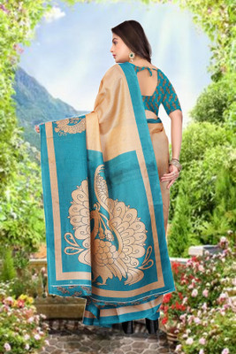 Gugaliya Printed Daily Wear Cotton Blend, Art Silk Saree(Green, Gold)