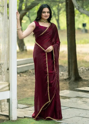 Vraggi Solid/Plain Bollywood Chiffon, Pure Silk Saree(Maroon)