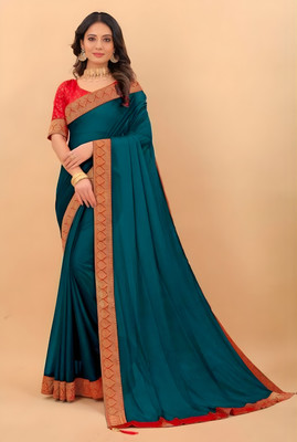 Bhavnfashion Solid/Plain, Embellished Bollywood Cotton Silk Saree(Dark Green)