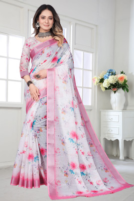 Myraani Digital Print Bollywood Cotton Linen Saree(Multicolor)
