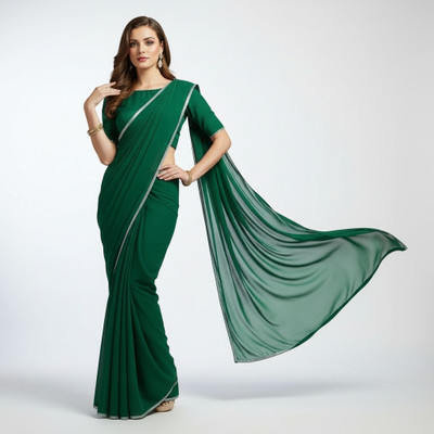 Priere Solid/Plain Bollywood Georgette Saree(Dark Green)