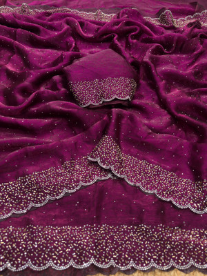 sadika Embellished Bollywood Chiffon, Pure Silk Saree(Purple)