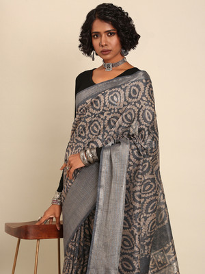 Taavi Self Design Handloom Viscose Rayon Saree(Grey)