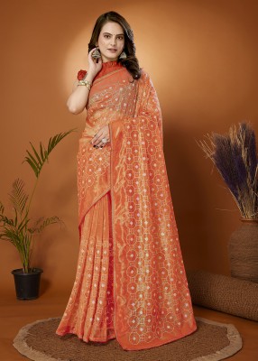 Tasrika Embroidered Bollywood Net Saree(Orange)