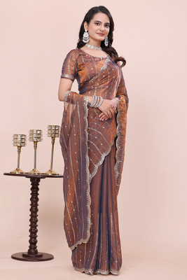 K 5 FASHION Embellished Bollywood Jimmy choo Saree(Brown)