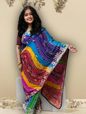 shree govind fashions Embroidered Bandhani Chiffon Saree(Multicolor)