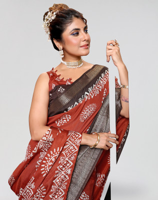 ANIRAV Printed Bollywood Jacquard, Art Silk Saree(Red, Brown)