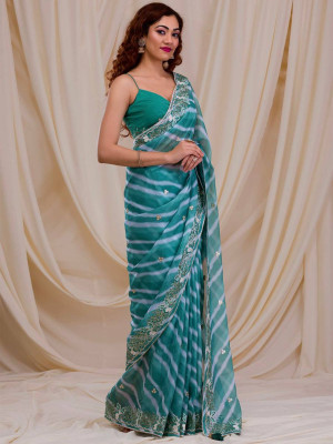 odette Embroidered Saree with Attached Blouse Georgette Saree(Blue)