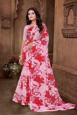 HIYAMI Floral Print Bollywood Georgette Saree(Red)