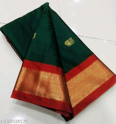 Paithani Woven Kanjivaram Pure Silk Saree(Dark Green)