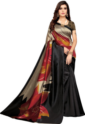 Saadhvi Printed Banarasi Cotton Blend Saree(Black)