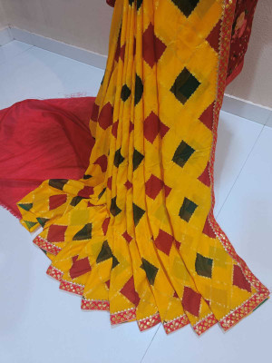 Kalpana creation Geometric Print Bandhani Georgette Saree(Yellow)