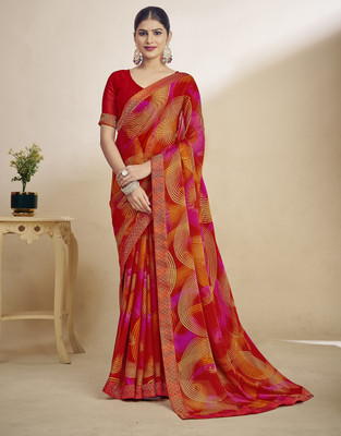 Divastri Floral Print, Geometric Print, Digital Print, Printed Bollywood Chiffon Saree(Red)