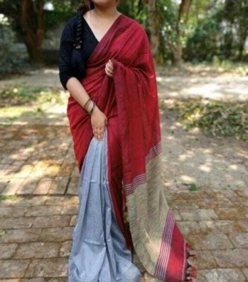 RADIANT WEAVES Woven Handloom Cotton Silk Saree(Maroon, Grey)