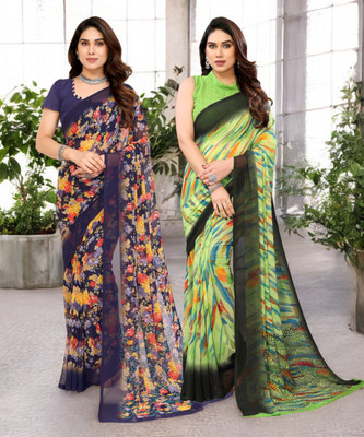 Divastri Printed Bollywood Georgette Saree(Pack of 2, Multicolor)