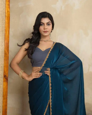 HouseOfCommon Embellished Kanjivaram Pure Silk, Chiffon Saree(Dark Blue)