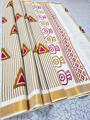 NANMAYA Woven Daily Wear Pure Cotton Saree(Cream)