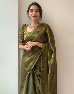 JAGORA Solid/Plain Bollywood Art Silk Saree(Green)