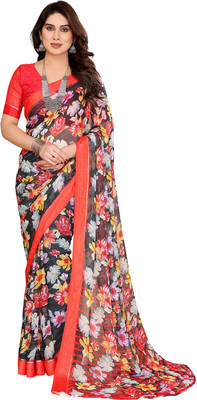 Moda Rapido Embellished, Floral Print Bollywood Georgette, Satin Saree(Green, Red)