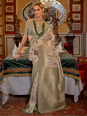 Tasrika Woven Kanjivaram Silk Blend Saree(Beige)