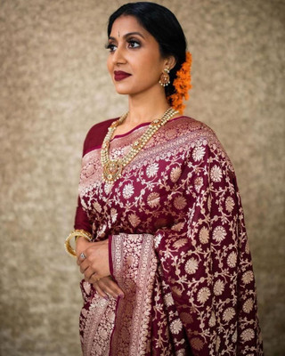 Rudr Venture Digital Print Banarasi Silk Blend Saree(Maroon)