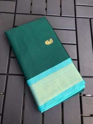 Julee Solid/Plain Banarasi Pure Silk Saree(Dark Green)
