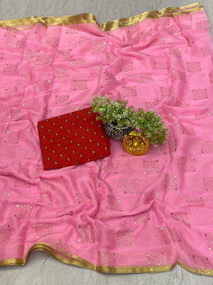 HouseOfCommon Embellished Bollywood Polyester Saree(Pink)