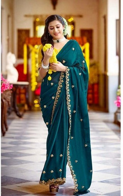 JIVI CLOTHING Solid/Plain Bollywood Chiffon Saree(Green)