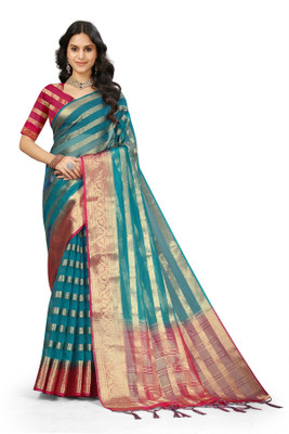 Aarunika MNT Solid/Plain Bollywood Organza Saree(Green)