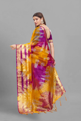 Aarunika SBT Solid/Plain Bandhani Organza Saree(Magenta)