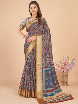Anouk Rustic Printed Chinnalapattu Silk Blend Saree(Dark Blue)