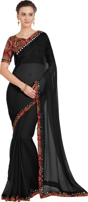 MIRCHI FASHION Solid/Plain Bandhani Chiffon, Georgette Saree(Black)