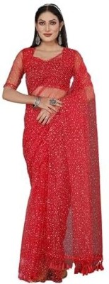Vikram Fashions Self Design Bollywood Net Saree(Red)