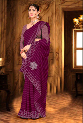 unityprints7 Printed, Woven Bollywood Georgette Saree(Purple)