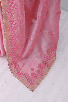 KHRITI FAB Embroidered Bollywood Jimmy choo Saree(Pink)
